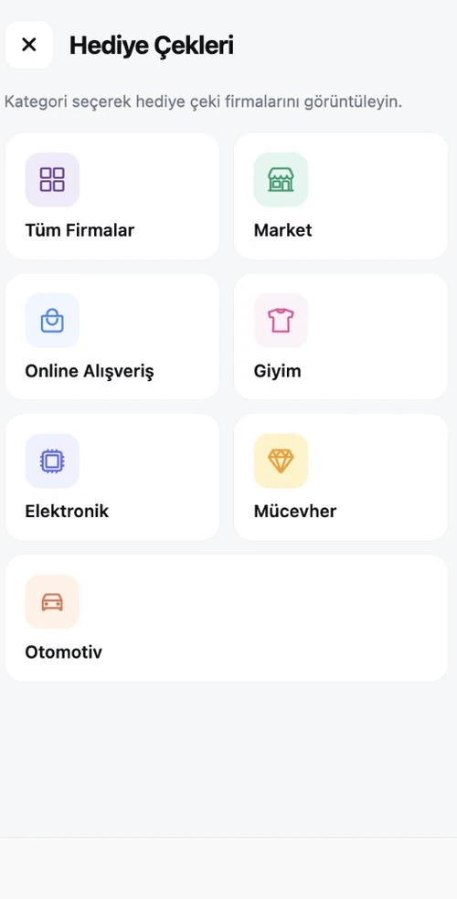 Paybino uygulaması hediye çeki kategorileri